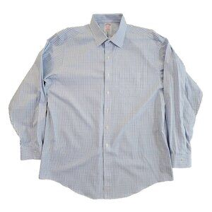 Brooks Brothers Madison Shirt Men's 17 - 36 Non-Iron Blue Checkered Long Sleeve